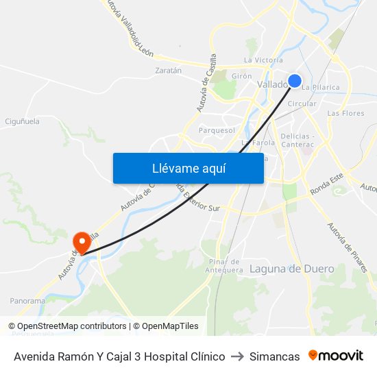 Avenida Ramón Y Cajal 3 Hospital Clínico to Simancas map