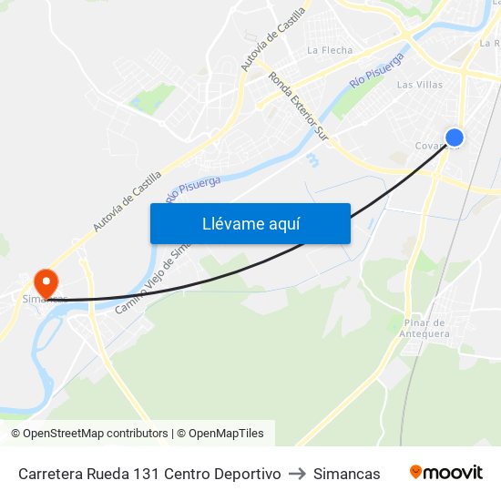 Carretera Rueda 131 Centro Deportivo to Simancas map