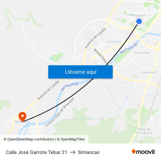 Calle José Garrote Tebar 21 to Simancas map