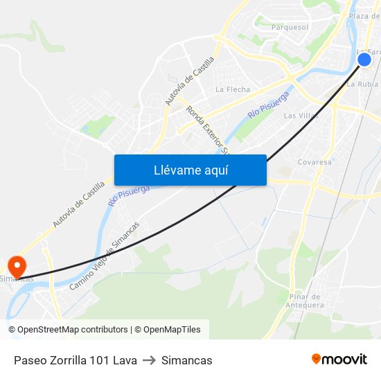 Paseo Zorrilla 101 Lava to Simancas map