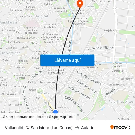 Valladolid. C/ San Isidro (Las Cubas) to Aulario map