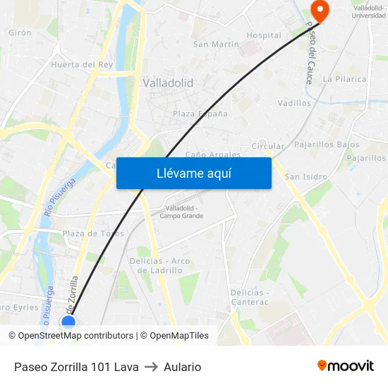 Paseo Zorrilla 101 Lava to Aulario map