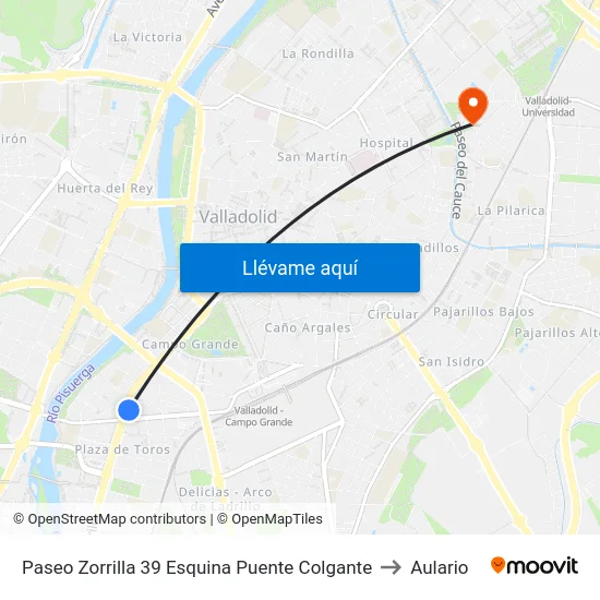 Paseo Zorrilla 39 Esquina Puente Colgante to Aulario map