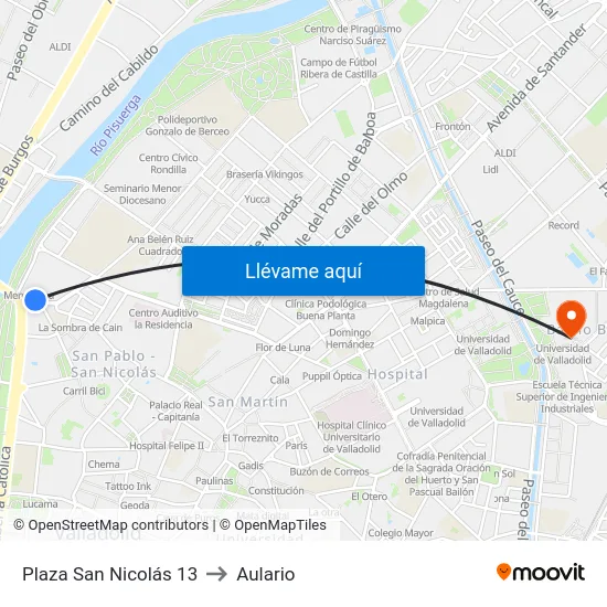 Plaza San Nicolás 13 to Aulario map