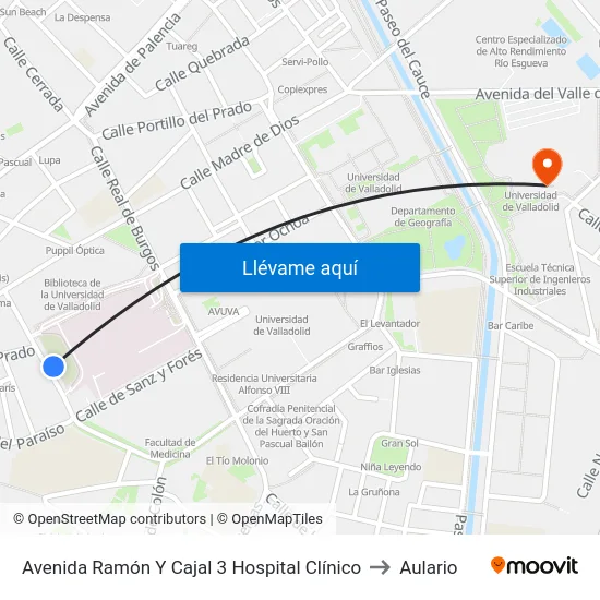 Avenida Ramón Y Cajal 3 Hospital Clínico to Aulario map