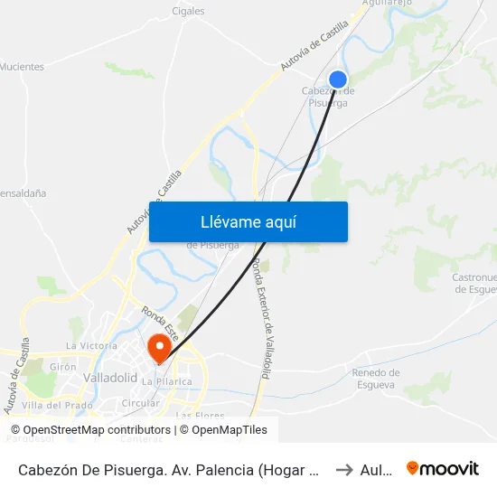 Cabezón De Pisuerga. Av. Palencia (Hogar Del Jubilado) to Aulario map