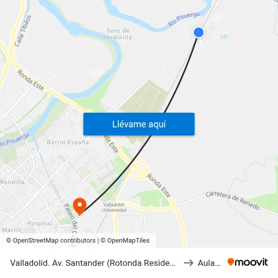 Valladolid. Av. Santander (Rotonda Residencia) to Aulario map