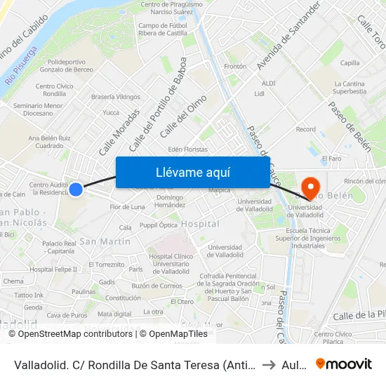Valladolid. C/ Rondilla De Santa Teresa (Antigua Residencia) to Aulario map