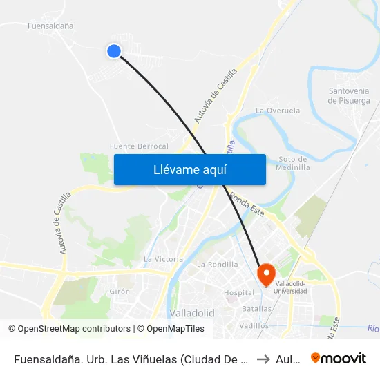 Fuensaldaña. Urb. Las Viñuelas (Ciudad De La Juventud) to Aulario map