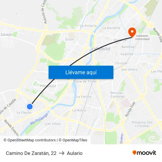 Arroyo De La Encomienda. C.º Zaratán, Frente 22 to Aulario map