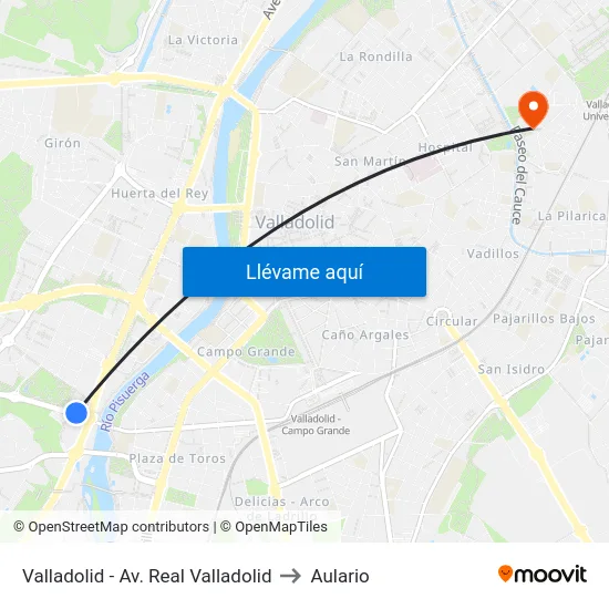 Valladolid - Av. Real Valladolid to Aulario map
