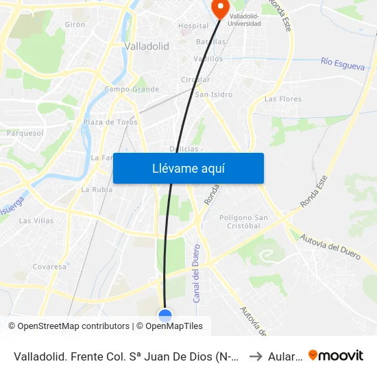 Valladolid. Frente Colegio San Juan De Dios (N-601) to Aulario map