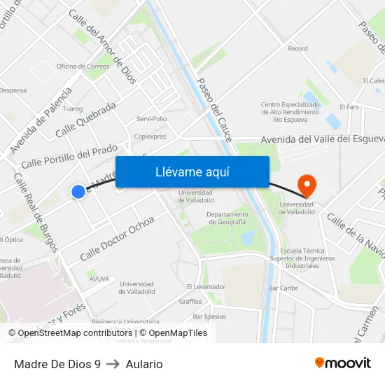 Madre De Dios 9 to Aulario map