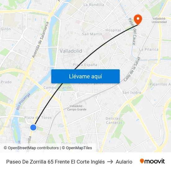 Paseo De Zorrilla 65 Frente El Corte Inglés to Aulario map