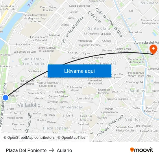 Plaza Del Poniente to Aulario map