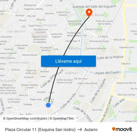 Plaza Circular 11 (Esquina San Isidro) to Aulario map