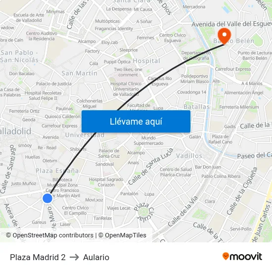 Plaza Madrid 2 to Aulario map