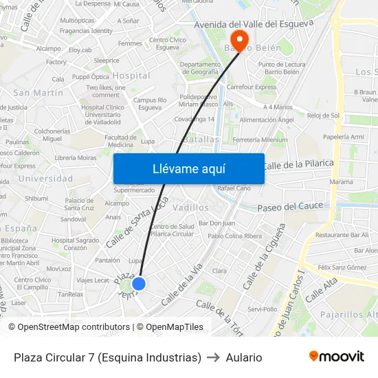 Plaza Circular 7 (Esquina Industrias) to Aulario map