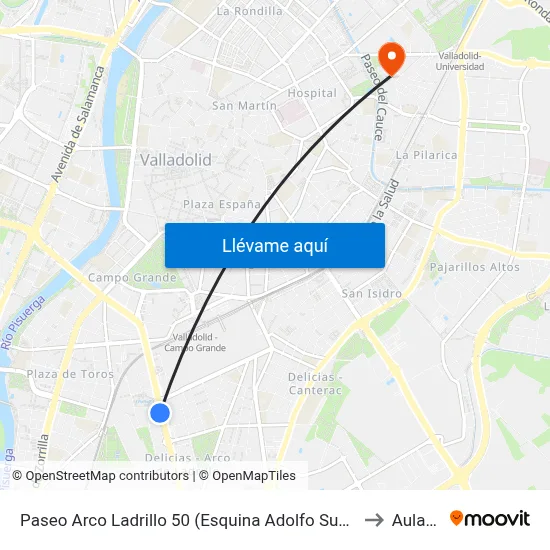 Paseo Arco Ladrillo 50 (Esquina Adolfo Suarez) to Aulario map