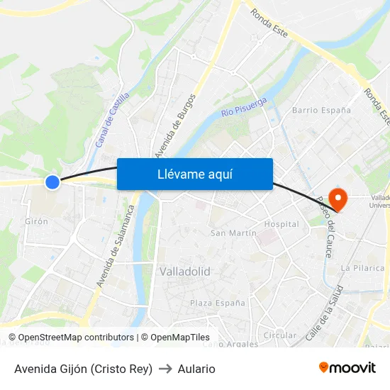 Avenida Gijón (Cristo Rey) to Aulario map