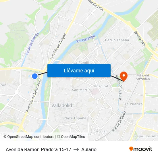 Avenida Ramón Pradera 15-17 to Aulario map