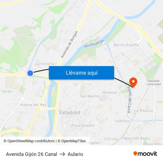 Avenida Gijón 26 Canal to Aulario map