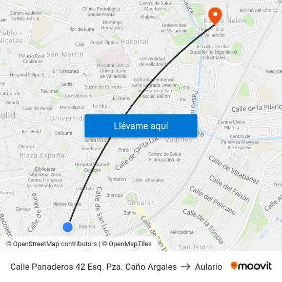 Calle Panaderos 42 Esq. Pza. Caño Argales to Aulario map