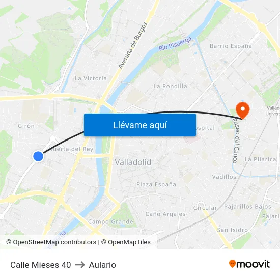 Calle Mieses 40 to Aulario map