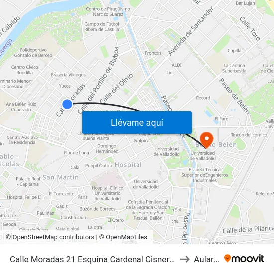 Calle Moradas 21 Esquina Cardenal Cisneros to Aulario map