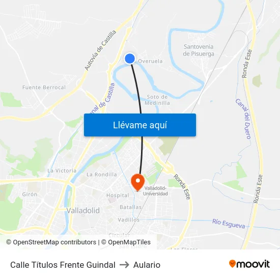 Calle Títulos Frente Guindal to Aulario map