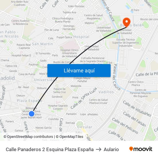 Calle Panaderos 2 Esquina Plaza España to Aulario map