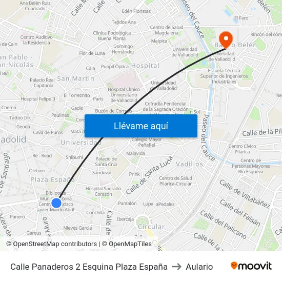 Calle Panaderos 2 Esquina Plaza España to Aulario map