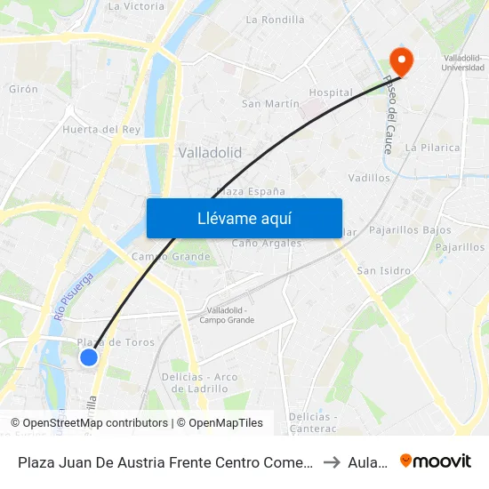 Plaza Juan De Austria Frente Centro Comercial to Aulario map
