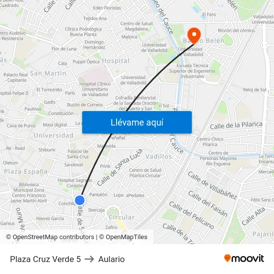 Plaza Cruz Verde 5 to Aulario map