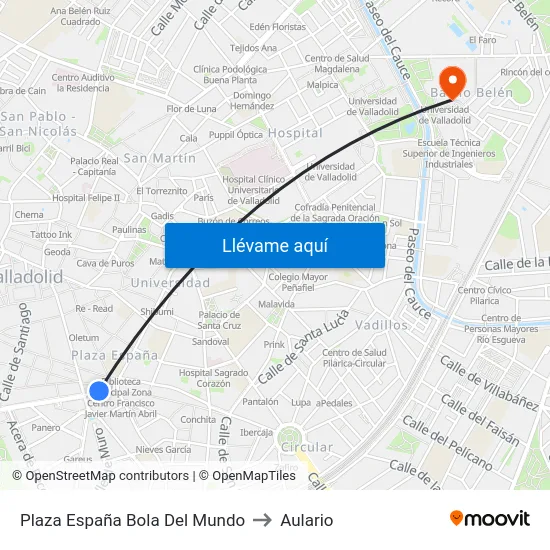 Plaza España Bola Del Mundo to Aulario map