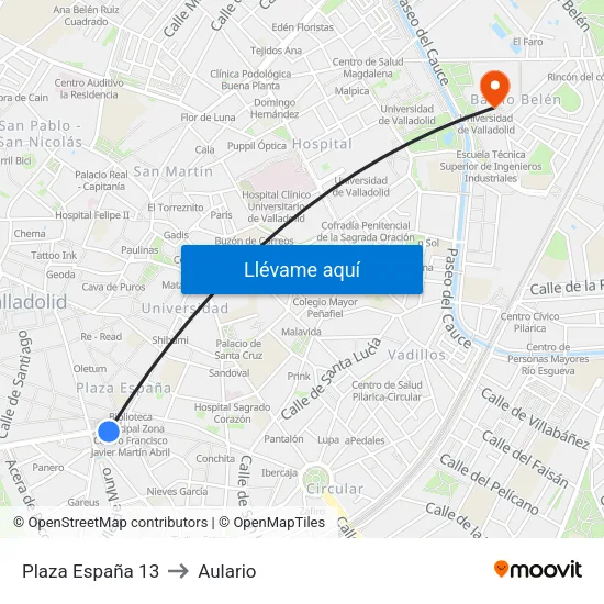 Plaza España 13 to Aulario map