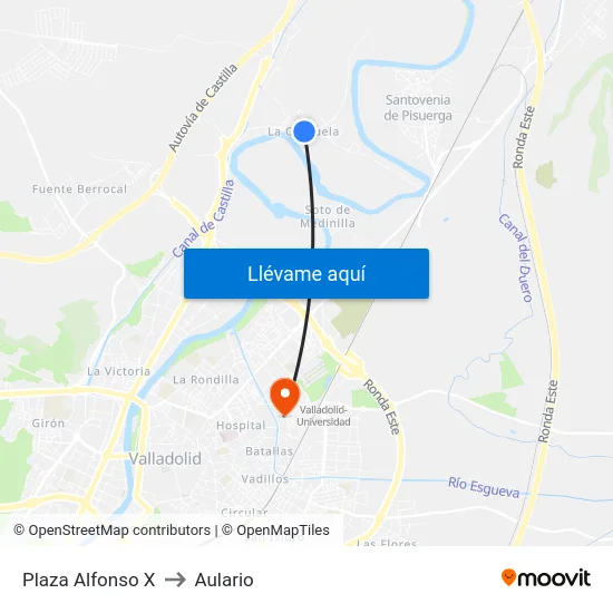 Plaza Alfonso X to Aulario map