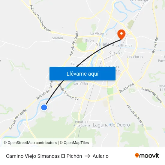 Camino Viejo Simancas El Pichón to Aulario map