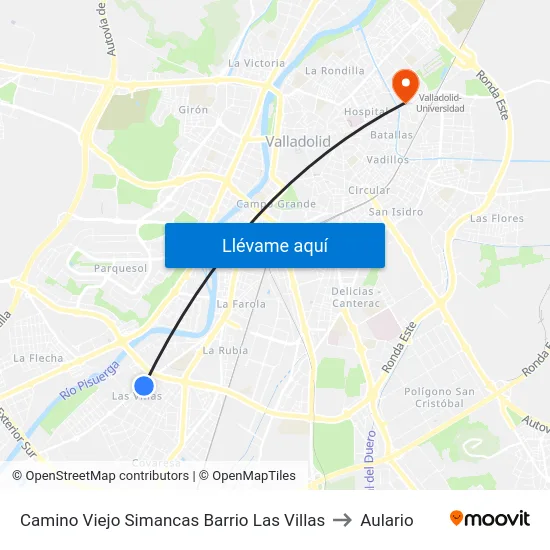 Camino Viejo Simancas Barrio Las Villas to Aulario map