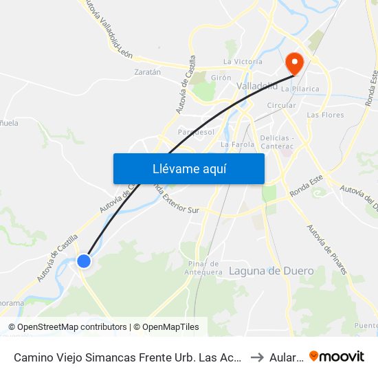 Camino Viejo Simancas Frente Urb. Las Aceñas to Aulario map