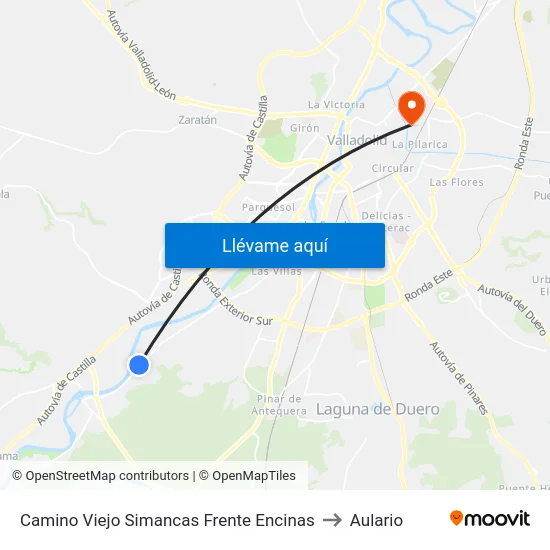 Camino Viejo Simancas Frente Encinas to Aulario map