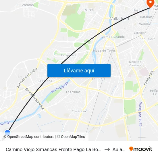 Camino Viejo Simancas Frente Pago La Bomba to Aulario map