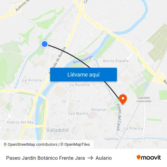 Paseo Jardín Botánico Frente Jara to Aulario map