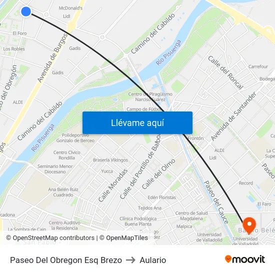 Paseo Del Obregon Esq Brezo to Aulario map