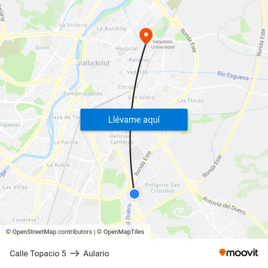 Calle Topacio 5 to Aulario map
