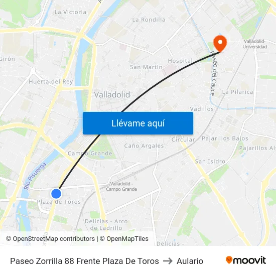 Paseo Zorrilla 88 Frente Plaza De Toros to Aulario map