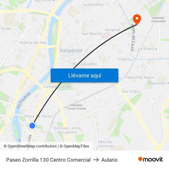 Paseo Zorrilla 130 Centro Comercial to Aulario map