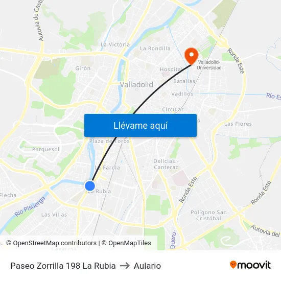 Paseo Zorrilla 198 La Rubia to Aulario map