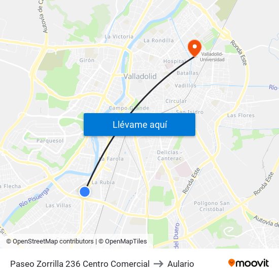 Paseo Zorrilla 236 Centro Comercial to Aulario map