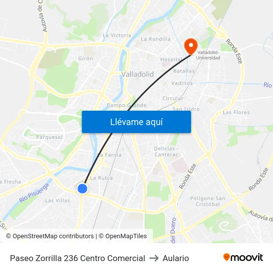 Paseo Zorrilla 238 Centro Comercial to Aulario map